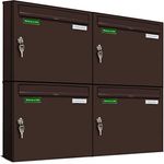 AL Briefkastensysteme Basic 4er Briefkasten RAL 8017 Schokoladen Braun 4 Fach DIN A4 wetterfest Briefkastenanlage mit Posthaltebügel und 2 Namensschildern