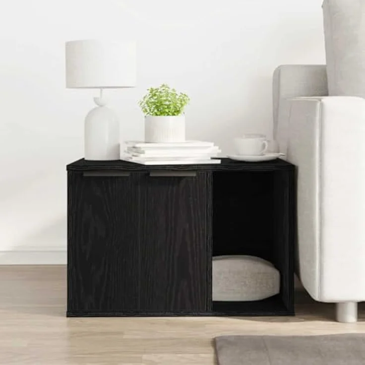 vidaXL Katzenklo Schwarz Eichen-Optik 60x40x40 cm Holzwerkstoff, Verstecktes Design, Vielseitig einsetzbar, Individuell anpassbare Installation – Bild 3