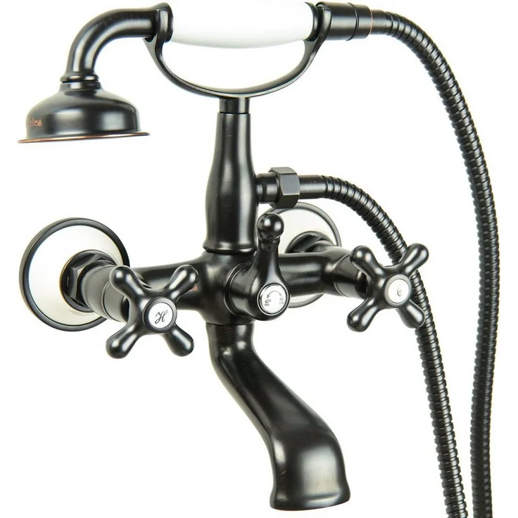 PaulGurkes Wannenmischeinheit PGQP27W-0316, Nostalgie-/Retro-Armatur aus massivem Messing, schwarz / messing, mit hochwertigen Keramikventilen, 1/2" Anschlüsse