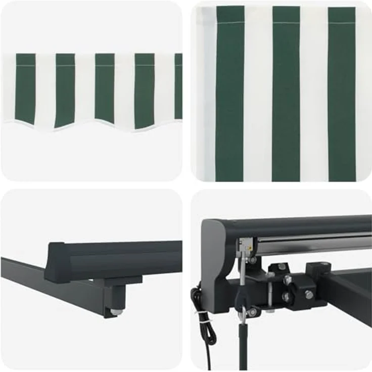 vidaXL Elektrische ausziehbare Markise, 3 x 2 m, Grün und Weiß, Rahmenfarbe Anthrazit, UV-beständiger Stoff mit Fernbedienung – Bild 6