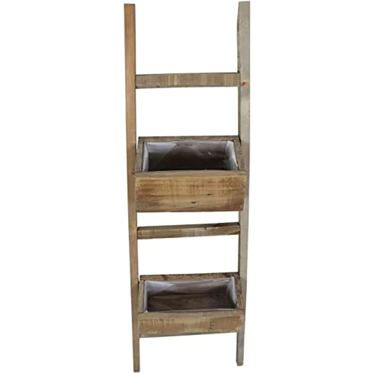 Pflanzleiter Rustikal aus recyceltem Holz, 110 cm hoch, mit 2 Pflanzkästen, Balkon & Gartendeko für Draußen, Blumenkasten, Hochbeet – Bild 4