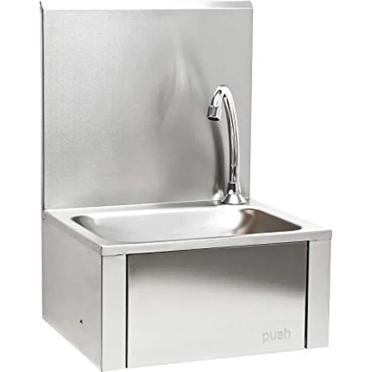 XPOtool Edelstahl Gastro Waschbecken mit quadratischem Innenbecken, Spritzschutz zur Wandmontage, für Gastronomie Küche Werkstatt, robuste Konstruktion, hygienische Lösung, vielseitige Anwendung, optimale Arbeitsumgebung, 390 x 355 x 565 mm, silber