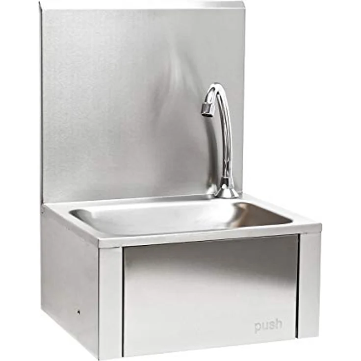 XPOtool Edelstahl Gastro Waschbecken mit quadratischem Innenbecken, Spritzschutz zur Wandmontage, für Gastronomie Küche Werkstatt, robuste Konstruktion, hygienische Lösung, vielseitige Anwendung, optimale Arbeitsumgebung, 390 x 355 x 565 mm, silber – Bild 1