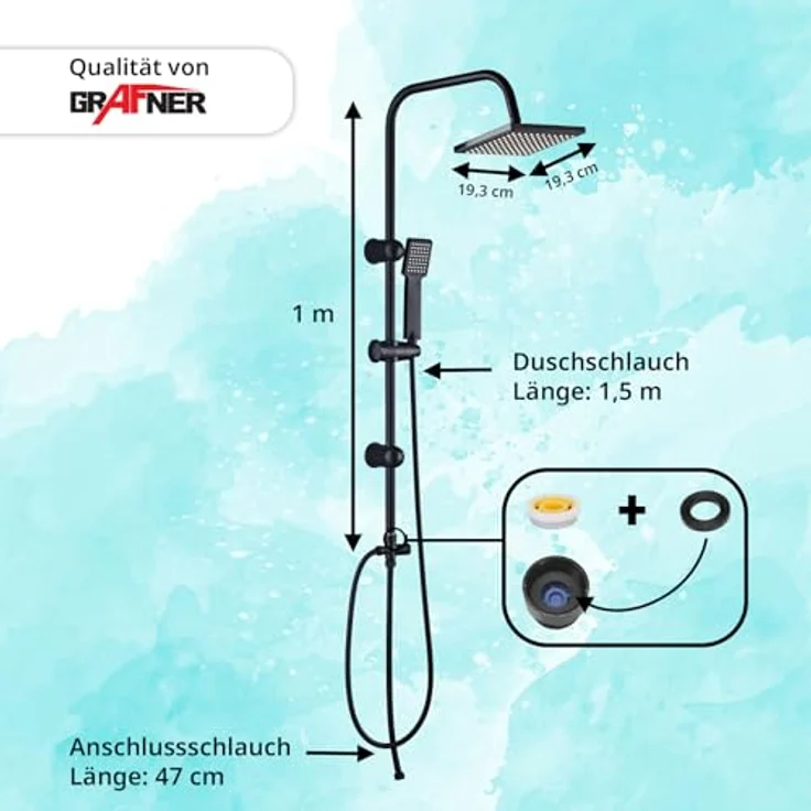 Grafner Duschsystem Grafner® Duschgarnitur mit Regenschauerduschkopf und Handbrause, 1 Strahlart, schwarz – Bild 4