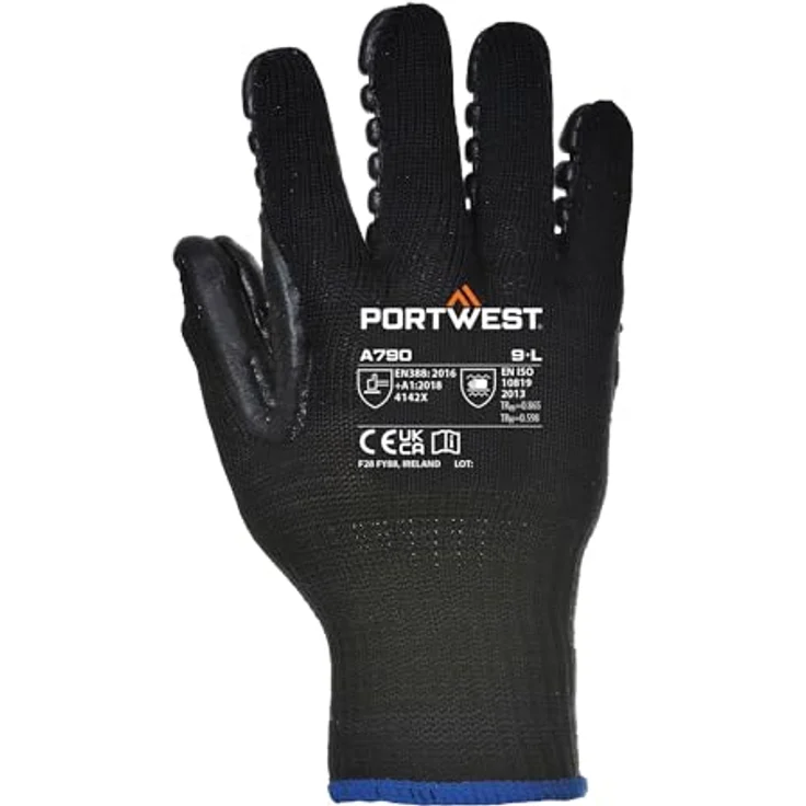 Portwest Anti-Vibrations-Handschuh, Größe XL, Schwarz, stoßdämpfend und vibrationsreduzierend für Elektrowerkzeuge, EN ISO zertifiziert – Bild 3