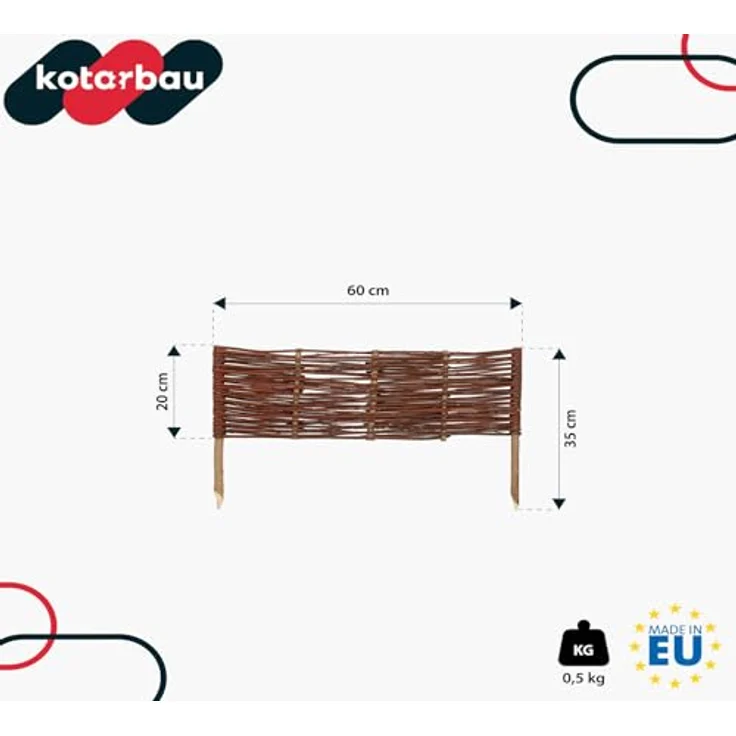 KOTARBAU® 5er Set Weidenzaun Beetbegrenzung, 60 x 20 cm, braun, wetterbeständig, flexible Beeteinfassung zum Stecken – Bild 3