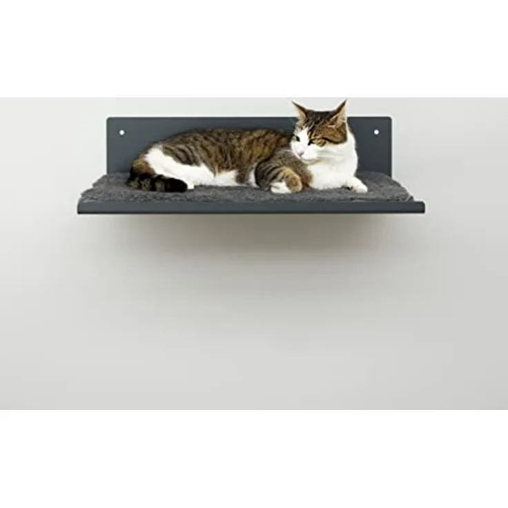 LucyBalu® Wandliege für Katzen | Katzenbett für die Wand | Katzen Wand Liegeplatz | Katzen Wandbett | Katzenliege für die Wand | Katzenmöbel für Kletterwand | Katzenregal | Anthrazit mit Woll-Auflage