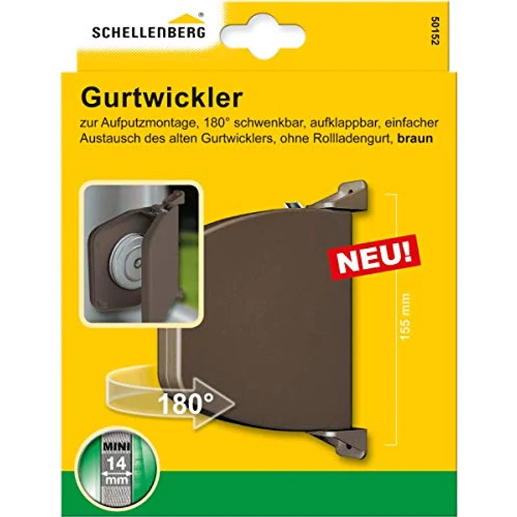 Schellenberg 50152 Rolladen Gurtwickler Aufputz aufklappbar, System Mini, 180° schwenkbar, Lochabstand 15,5 cm Aufschraubwickler kann geöffnet werden, Weiß – Bild 4