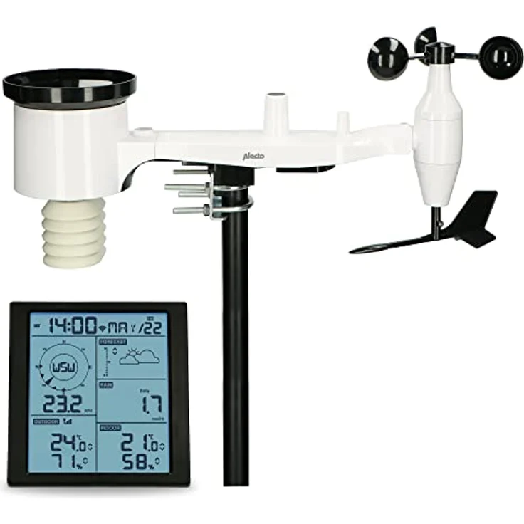 Alecto WS5200, WLAN Wetterstation mit LCD-Display, Schwarz-Weiß, Messung von Windgeschwindigkeit, Luftdruck, Temperatur und Luftfeuchtigkeit, kompatibel mit Smart Home-Systemen – Bild 1