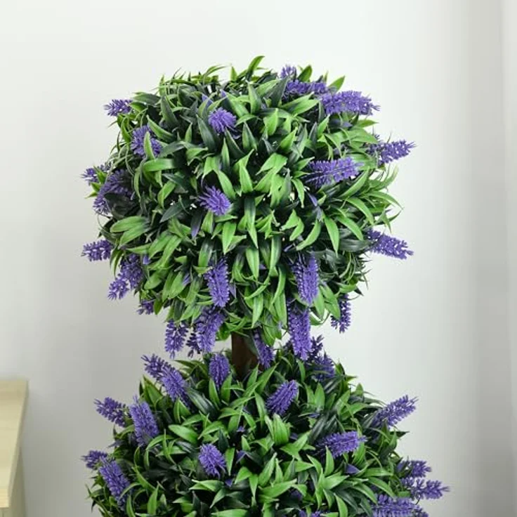 HOMCOM Kunst-Lavendelbaum, 110 cm groß, UV-beständig, Kunstpflanze im Zementtopf für Innen- und Außenbereich, 2er Set – Bild 6
