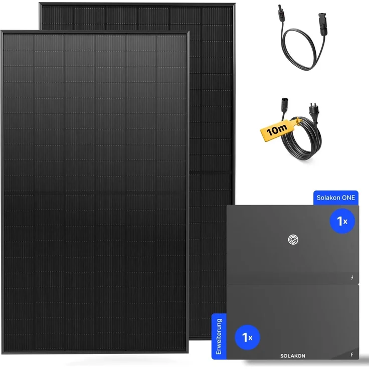 Solakon Balkonkraftwerk 2000W, Solaranlage mit 4,22 kWh Speicher, steckerfertiges Komplettset mit 800W Photovoltaik und 10m Kabel