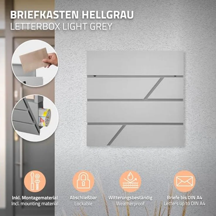 Briefkasten mit Zeitungsfach hellGrau 37x11x37 cm aus Edelstahl – Bild 3