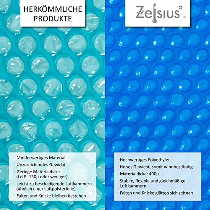 Zelsius Solarfolie, eckig | 6 x 4 m | blau | 400µ | Poolabdeckung mit Luftkammern zur Temperaturerhaltung und Schmutzreduzierung – Bild 3
