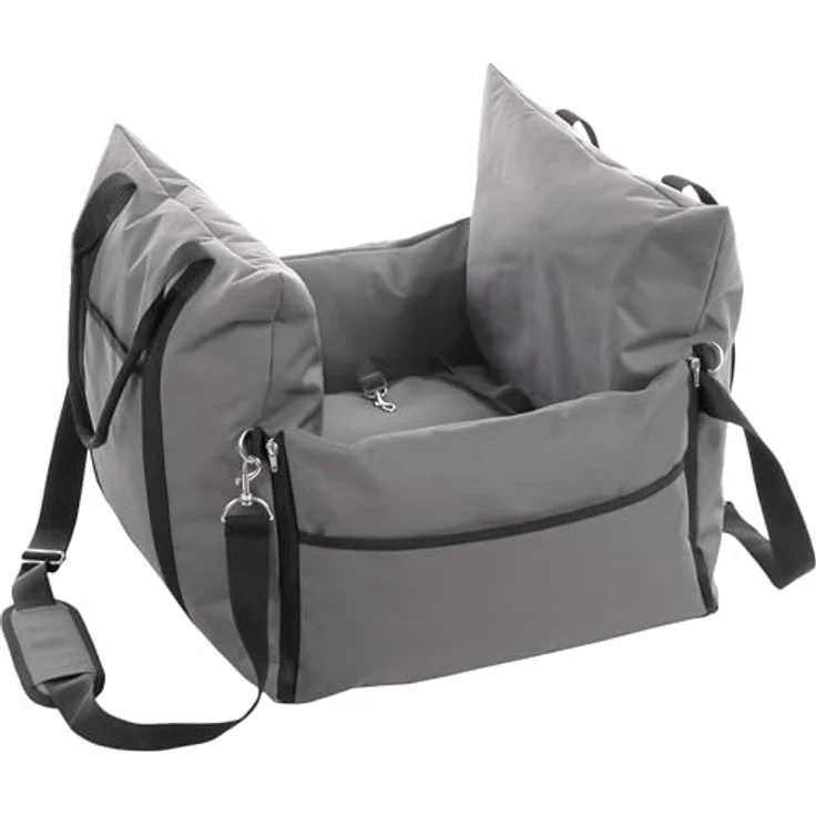 Flamingo Bobba 3-in-1 Autositz für Hunde, 56 x 56 x 42 cm, stehend, Abnehmbarer Boden, Verstellbarer Innengurt, Grau – Bild 1