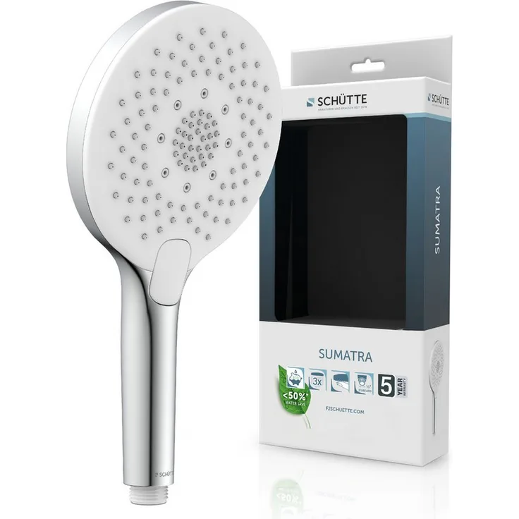 Schütte Handbrause SUMATRA, 3-fach verstellbar, mit Antikalknoppen, wassersparend, rund