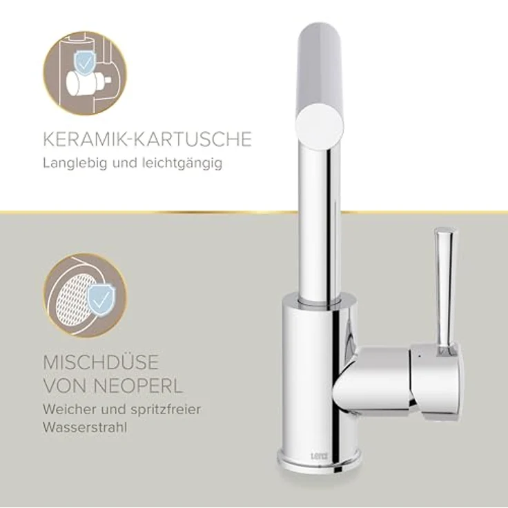 Lenz Küchenarmatur OLINA, Chrom, mit 360°-Schwenkfunktion und hohem L-Auslauf – Bild 6