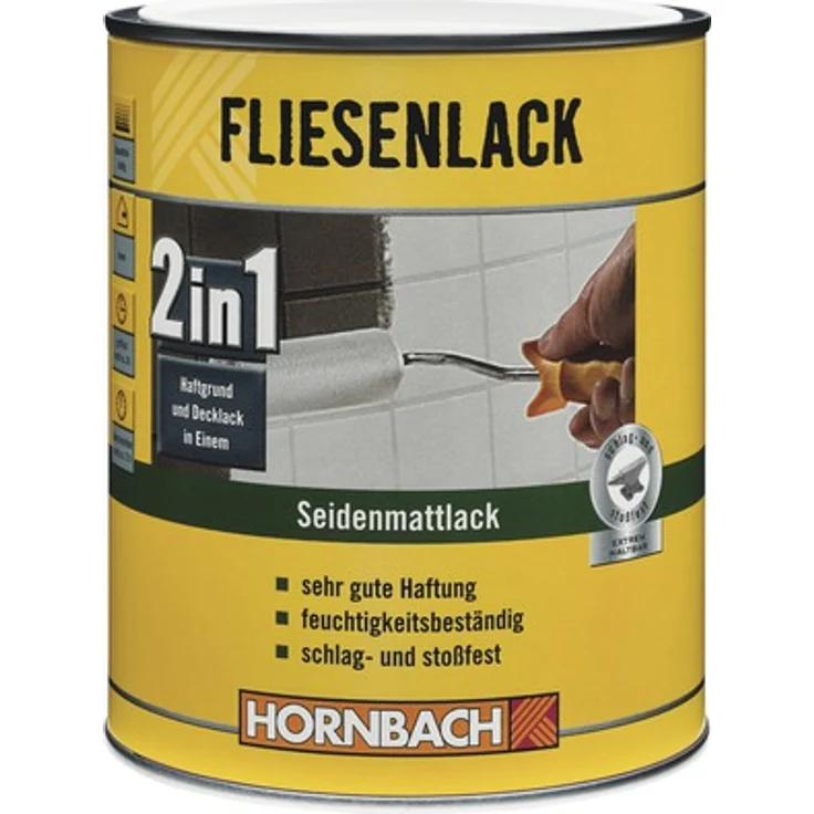 HORNBACH Fliesenlack 2in1 Weiß Seidenmatt 1 l – Lösemittelhaltig, hohe Deckkraft, für Bad & Küche geeignet
