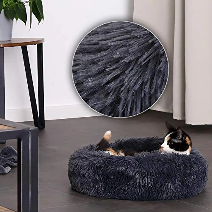 lionto Hundebett rund Hundekissen Hundesofa Katzenbett Donut, (S) 40 cm Ø dunkelgrau – Bild 4