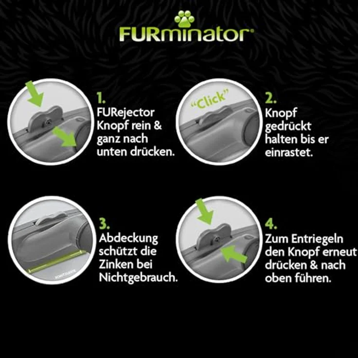 FURminator Fellbürste für langhaarige kleine Katzen, deShedding Pflege Werkzeug, mit 4,5 cm Kantenlänge und FURejector-Druckknopf, silber – Bild 6