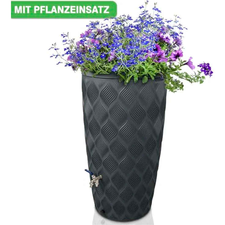YourCasa Regentonne 240 Liter [Seabreeze] - Design-Highlight mit unglaublichem Fassungsvermögen, frostsicher und nachhaltig (Anthrazit Ohne Wasserhahn) – Bild 5