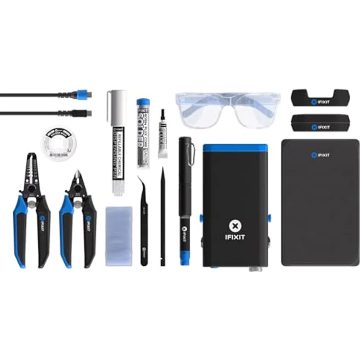 iFixit FixHub Lötwerkzeugset – Tragbare 100-Watt-Lötstation, Abisolierzange, Seitenschneider, bleifreies Lötzinn, Silikon-Arbeitsmatte, inklusive lebenslanger Garantie – Bild 2