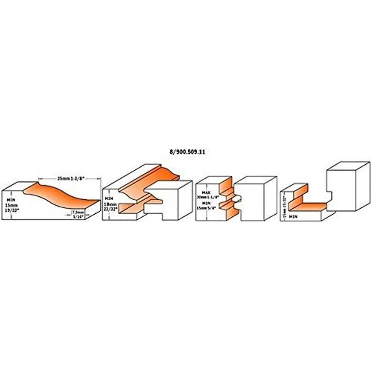 CMT ORANGE TOOLS 900.509.11, Komplettes Küchen-Fräkersatz Set S=12, Profil A, für Türen und Schubladen – Bild 3