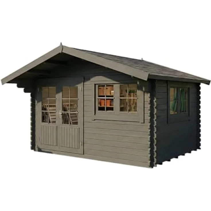 Alpholz Gartenhaus Gabriel-34 400 x 300 cm, BxT: 428x367 cm, B 428 x T 367 x H 263 cm, Leimholz-Doppeltür, Doppelfenster, 34 mm Wandstärke, grau imprägniert - Preisvergleich – Bild 5
