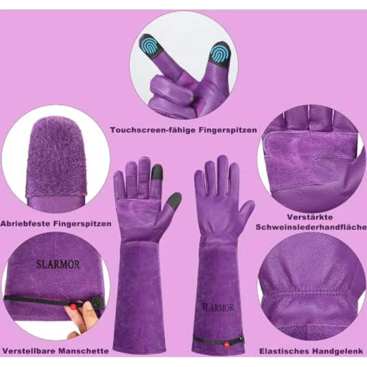 SLARMOR Gartenhandschuhe, Lange dornenfeste Arbeitshandschuhe aus hochwertigem Rindsleder für Damen und Herren – Bild 2