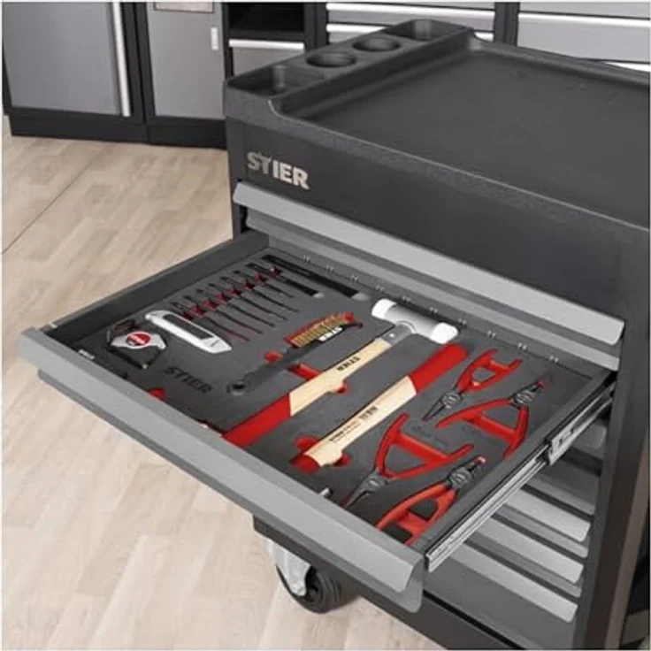 Stier Universal-Werkzeugsatz 18-teilig mit Weichschaumeinlage (EVA), inkl. rückschlagfreiem Schonhammer und 4-teiligem Sicherungsringzangensatz – Bild 8