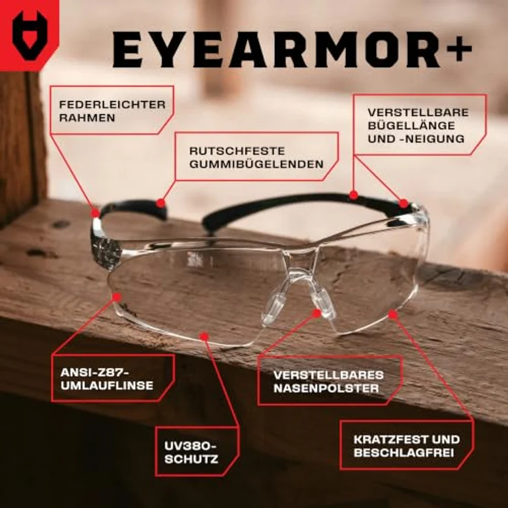 NoCry Klare Schießbrille für Herren, Anti-Beschlag und kratzfest, verstellbare Bügel und Nasenpolster, 100% UV-Augenschutz, ANSI Z87 zertifiziert – Bild 2