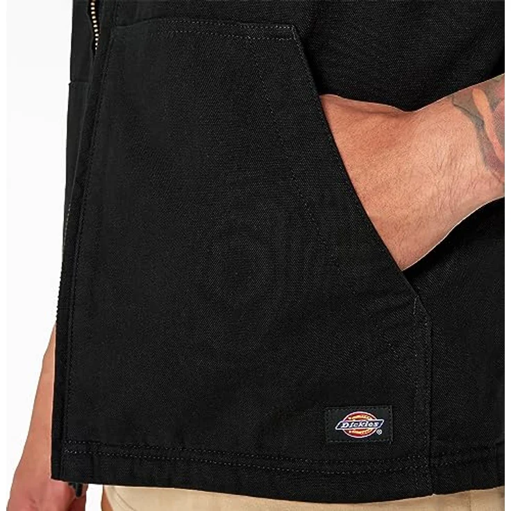 Dickies SHERPA LINED DUCK VEST, ärmellose Arbeitsjacke aus strapazierfähigem Duck-Canvas mit V-Ausschnitt und zwei Vordertaschen, schwarz – Bild 5