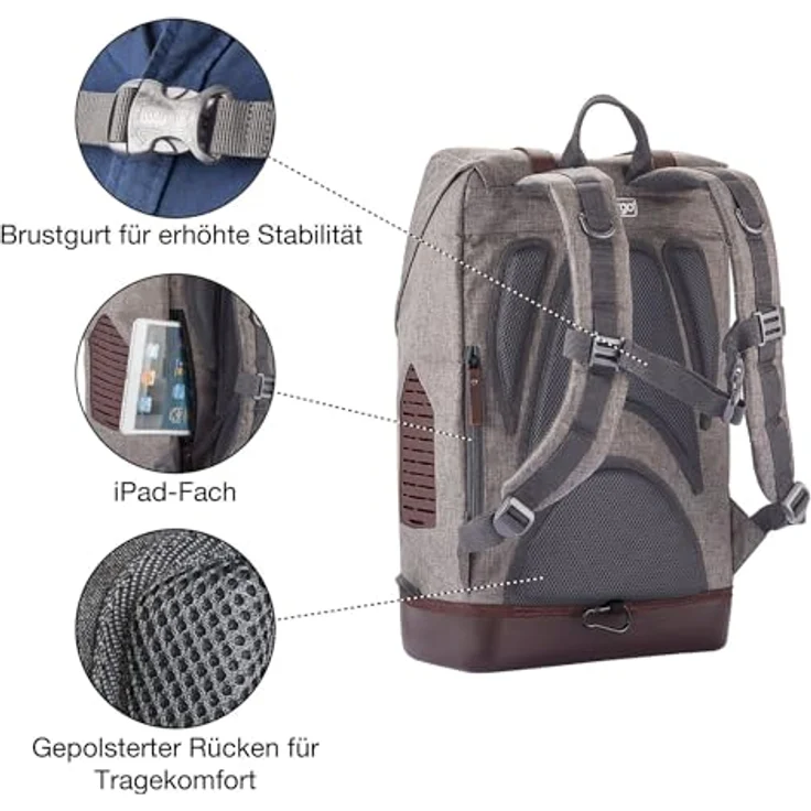 Kurgo Rucksack, Mit speziellem Hundefach, Atmungsaktives Netz und Wasserfester Boden, Für Haustiere bis 11 kg, Grau – Bild 3