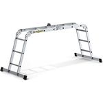 DRABEST - PRO 4in1 Aluminiumleiter - Stehleiter, Schiebeleiter, Baugerüst mit Plattform - 3,45 m lang - Arbeitshöhe 4,34 m 4x3 Sprossen - bis 150 kg belastbar - Mehrzweckleiter - Verstellbar 11,8kg