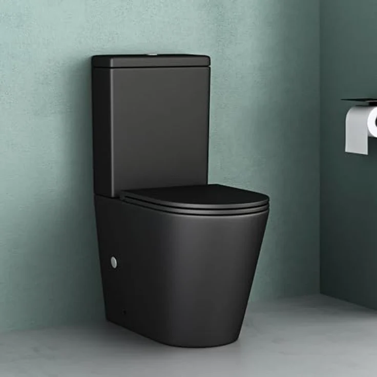 Mai & Mai Stand-WC 108T aus Keramik spülrandloses-WC matt schwarz 36x63x82cm bodenstehende-Toilette inkl. Spülkasten – Bild 1