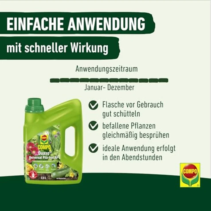 Compo Duaxo Universal Pilz-frei AF, 2.5 L, Anwendungsfertiges Fungizid-Spray gegen Pilzkrankheiten an Zierpflanzen, Gemüse und Kräutern – Bild 5