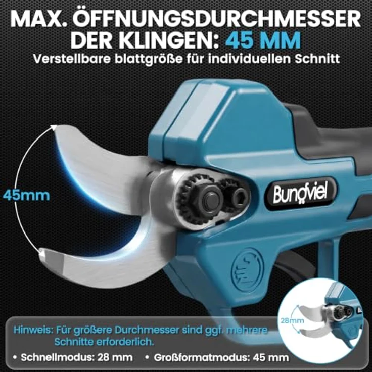 Bundviel Akku-Astschere 21V, Elektrische Gartenschere mit bürstenlosem Motor, 2 Akkus á 2000mAh, Grau – Bild 2