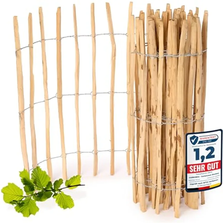Garronda Gartenzaun GD-0079, Holz Staketenzaun 100 cm x 5m, Haselnussholz, Lattenabstand 7-8 cm, ideal zur Beeteinfassung
