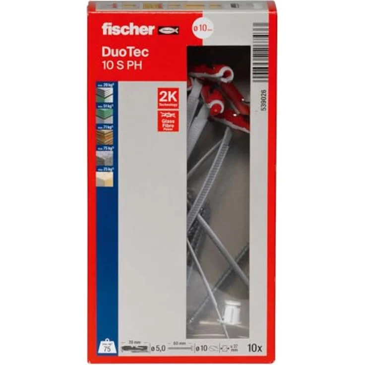 fischer DuoTec 10 S PH, Kippdübel mit Panheadschraube, 2-Komponenten-Hohlraumdübel für Gipskarton- und Holzplatten, 10 Stück + 10 Schrauben – Bild 2