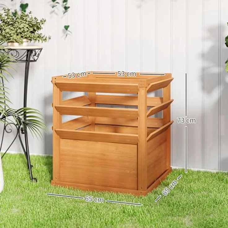Outsunny Hochbeet mit Rankgitter, Tannenholz, offene Boden, 65 x 65 x 60 cm, Karamellbraun, für Garten und Balkon, ideal für Kletterpflanzen und Blumen – Bild 7