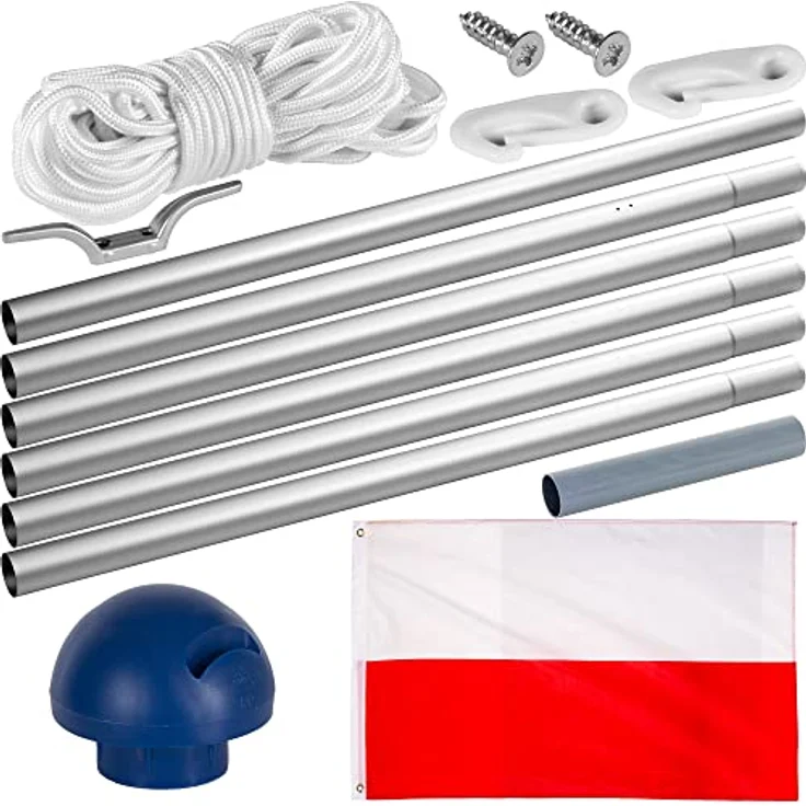 FLAGMASTER Teleskop Fahnenmast, Aluminium 6,50m, 5-fach höhenverstellbar, inkl. 30 Flaggen zur Wahl, Komplettset mit Bodenhülse – Bild 3