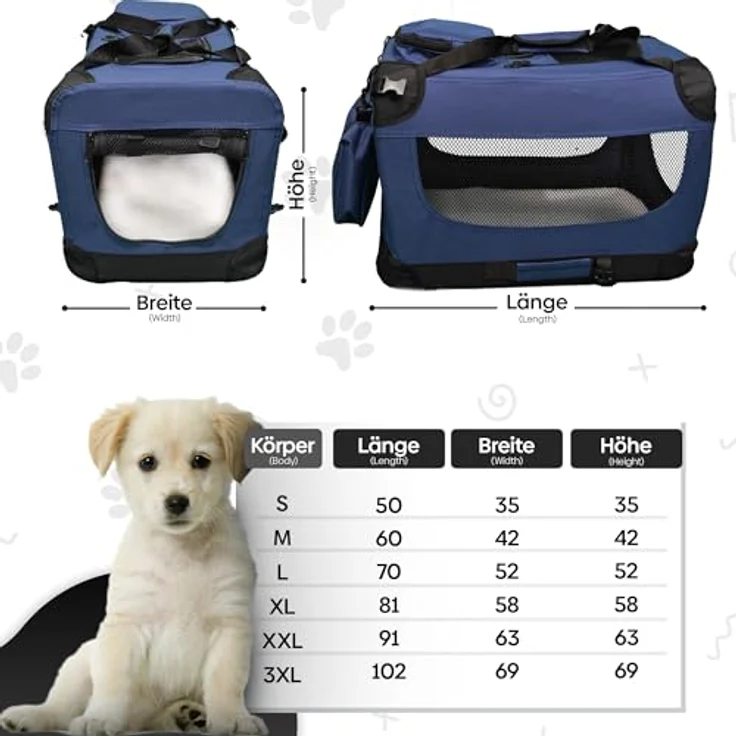 DEFACTO Hundebox Hundetransportbox faltbar & tragbar, Transportbox für Hunde, Katzen und Haustiere, Hundetasche robust Anthrazit, Transporttasche (XL, Dunkelblau) – Bild 2