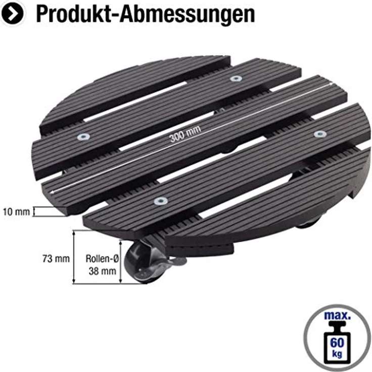 Metafranc WPC-Pflanzenroller Ø 300 mm-60 kg Tragkraft-Anthrazit-PP-Räder-Feststeller-Witterungsbeständig-Outdoorroller-Untersetzer mit Rollen-Transporthilfe für Pflanzen - 825130 – Bild 3