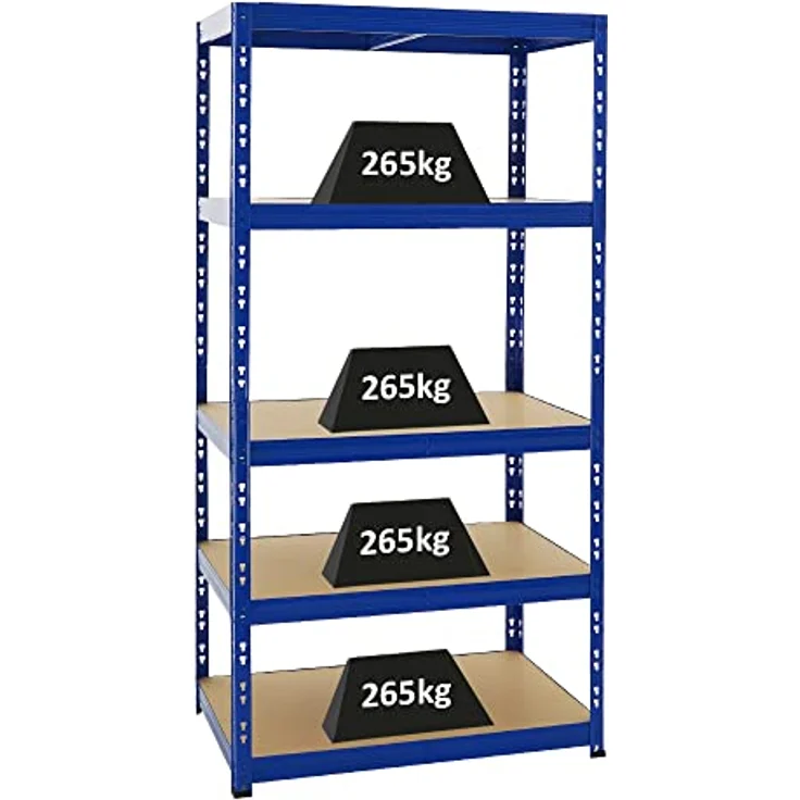 Proregal Schwerlastregal Tiger, H 180 cm x B 90 cm x T 60 cm, 5 Böden, Traglast 265 kg pro Boden, Steckmontage, Blau – Bild 1