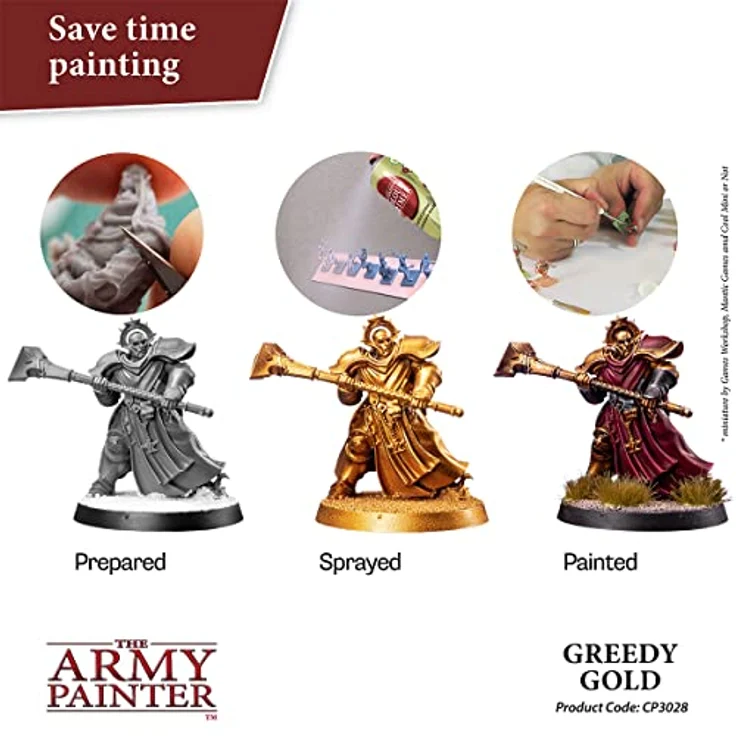The Army Painter Color Primer Greedy Gold, 400 ml Acryl Sprühgrundierung, Sprühfarbe für Miniaturgrundierung, Tisch-Rollenspiele, Brettspiele und Wargames Miniaturmodellierung… – Bild 2