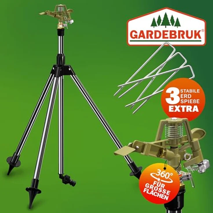 Deuba Rasensprenger Teleskopstativ Höhe bis 120cm Bewässerungsweite bis zu 27m 360° Sprühaufsatz Impulsregner Sprinkler Kreisregner – Bild 10