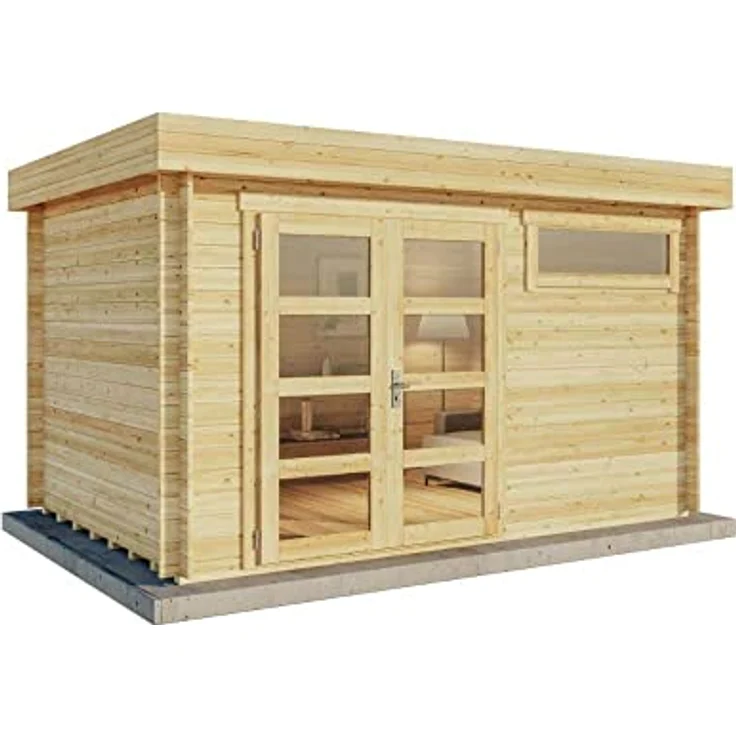 Alpholz Gartenhaus Leandro-28, 8,64 m², 28 mm Wandstärke - Naturbelassen, mit Fußboden aus Holz und Leimholz-Doppeltür – Bild 3