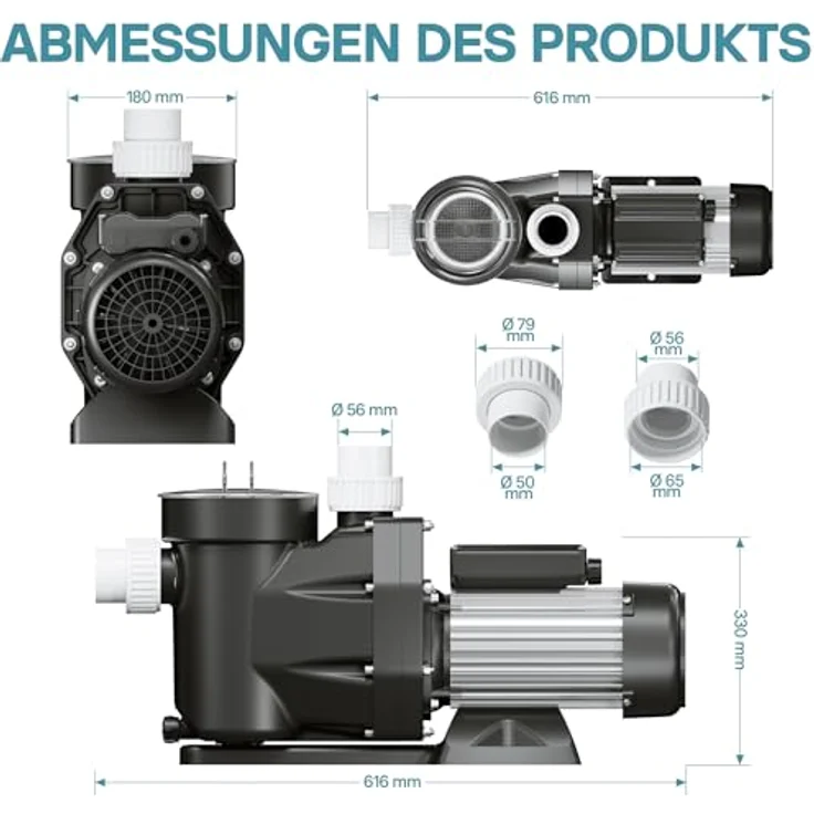 WilTec Poolpumpe 33600 l-h 1500 W Schwimmbadpumpe Filterpumpe Umwälzpumpe - WilTec – Bild 5