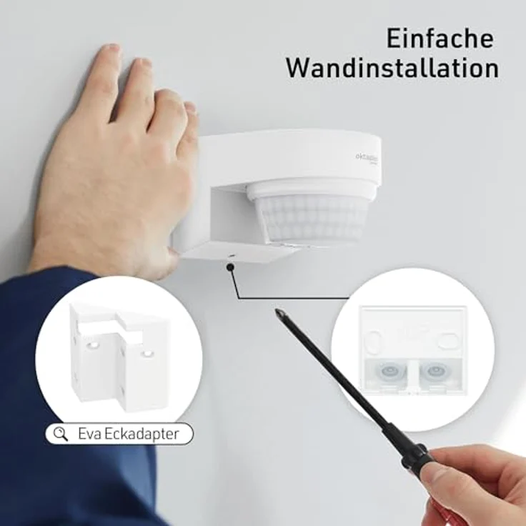 Oktaplex lighting Eva Bewegungsmelder, Außen-IP65, 240 Grad, 14 m Infrarot Sensor mit Eckhalterung, weiß – Bild 5