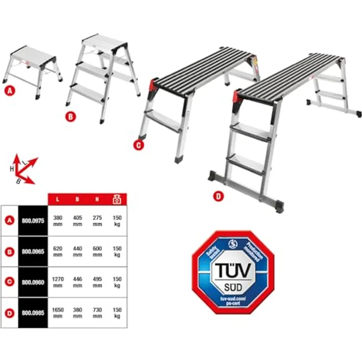 KS Tools Aluminium-Stufen-Stehleiter 800.0965, 62 cm, mit rutschfesten Stufen und gummierten Füßen für sicheren Stand – Bild 2