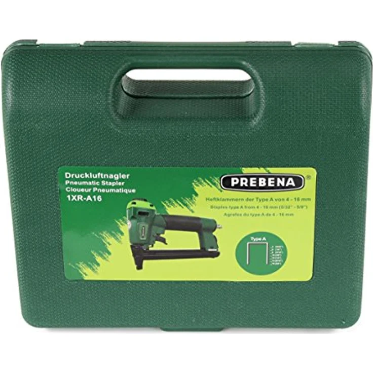 PREBENA Druckluftnagler 1XR A16 Kombi, Set inkl. Heftklammern Typ A, 4-7 bar Arbeitsdruck, 1,6 kg leicht, 270 x 240 x 80 mm – Bild 3
